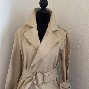 Lush size S raincoat trench beige tan coat with tie and eing details